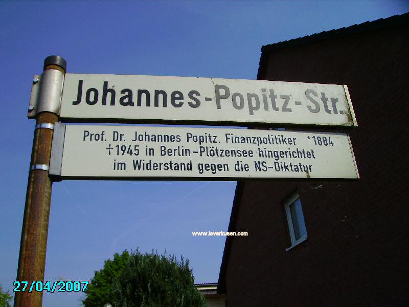 Foto der Johannes-Popitz-Str.: Straßenschild Johannes-Popitz-Straße